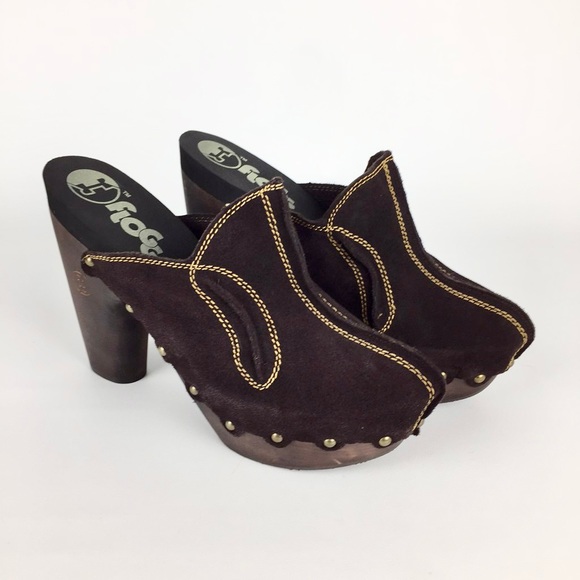 Flogg Womens Diana Platform Mules Clogs Studded Brown Suede Leather size 8.5 - Picture 1 of 15